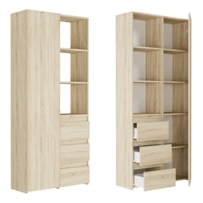 Abbildung von Home Collective Regal mit Tür, Bücherregal, Holzregal Modernes Design 3 Schubladen &amp; 2 Einlegeböden Robuste Holzoptik für Büro oder Zimmer 80x30x180 cm (BxTxH) Sonoma