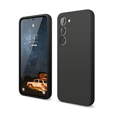 Abbildung von elago Flüssiges Silikon Hülle Kompatibel mit Samsung Galaxy S23 Case Cover, Premium Silikon, Ganzkörperschutz 4 Schichten Stoßfeste Handyhülle, Kratzfestes weiches Mikrofaserfutter (Schwarz)