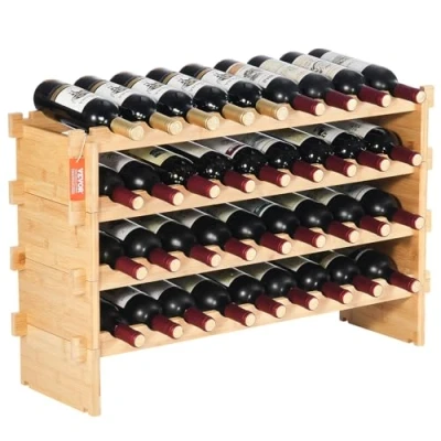 Abbildung von VEVOR Weinregal stapelbar 36 Flaschen, stabiles Flaschenregal, 4 stufiges Lagerregal aus massivem Bambusholz, freistehendes Weinregal, wackelfreie Regale für Küche, Bar und Keller (natürliche Farbe)