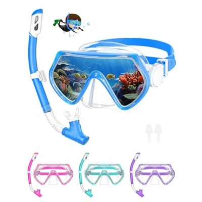 Abbildung von Schnorchelset Kinder Taucherbrille Dry Schnorchel Schnorcheln Set （Blau）…