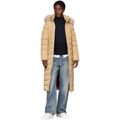 Abbildung von Tommy Hilfiger HERITAGE DOWN TYRA MAXI WITH FUR Daunenmantel Damen, Khaki (Classic Khaki), XL