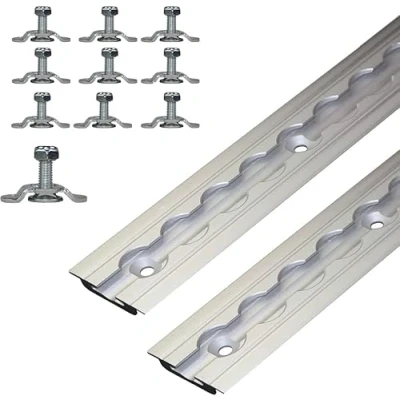 Abbildung von NTG 2 x m Alu Airlineschiene, zum Einlassen, versenkbar als Bodenprofil 2m 1975mm Sparset m. 10x Schraubfitting Ladungssicherung für LKWs und Wohnmobile Gebohrte Zurrschiene Silber eloxiert