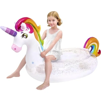 Abbildung von JOYIN Wasser Pool Luftmatratze Kinder, Aufblasbare Einhorn Floß mit Glitzern, Spaß Strand Schwimmsitze Erwachsene, Sommer Party Dekorationen für Kinder 175cm*75cm*85cm