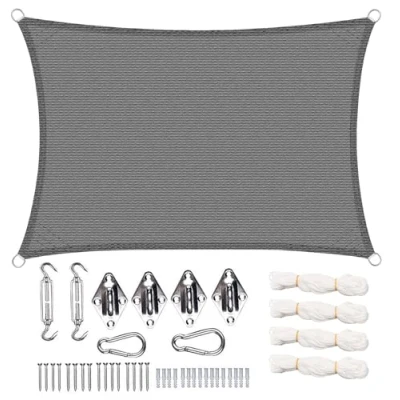 Abbildung von WOLTU Sonnensegel rechteckig 2x4m Sonnenschutz HDPE Durchlässig Atmungsaktiv Sonnendach UV Schutz mit Befestigung Set