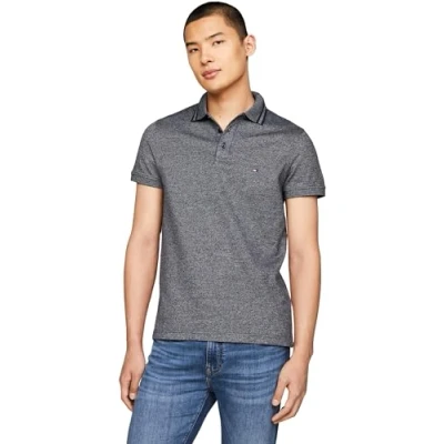 Abbildung von Tommy Hilfiger Pretwist Mouline SLIM FIT Poloshirt, Herren, Größe: XS, Desert sky / white