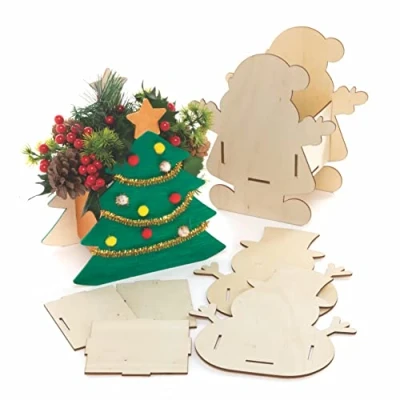 Abbildung von Baker Ross FC149 Weihnachts Holzblumentopf Bastelsets. Machen Sie Ihren eigenen Blumentopf, Pflanztöpfe für Kinder zum Dekorieren, kreative Weihnachtsaktivitäten Kinder, Mittel