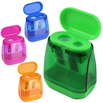 Abbildung von 4 Stücke Anspitzer,Spitzer mit Dose,Bleistiftspitzer,Anspitzer Behälter,Sharpener,Bleistiftspitzer Dose,Anspitzer Kinder,Doppelloch Bleistiftspitzer,für Dicke,Dünne Stifte,4 Farben