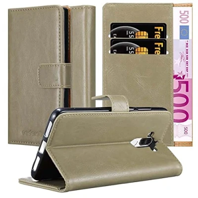 Abbildung von Cadorabo Hülle kompatibel mit Huawei Mate 9 aus Premium Kunst Leder Flip Klappbare Stoßfeste Magnetische [Standfunktion] [Kartenfächern] Cover für Tasche in Braun