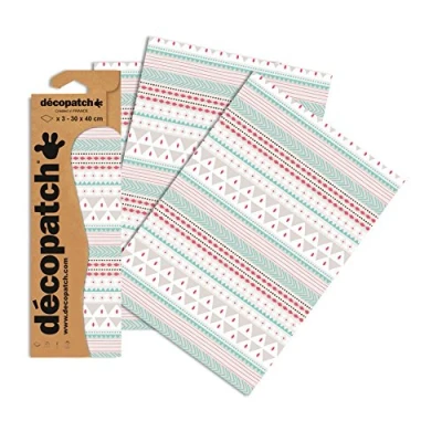 Abbildung von Decopatch Papier No. 715 (blau grau blau rot Dreick Bordüre, 395 x 298 mm) 3er Pack