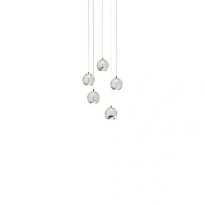 Abbildung von Lucande Pendelleuchte Hayley, LED Leuchtmittel fest verbaut, warmweiß, Modern, Glas, Metall, klar, chrom, 5 flammig, inkl. Leuchtmittel, Glas