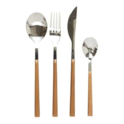 Abbildung von HOME DECO FACTORY KA5991 Besteckset mit 16 teiligem Besteck, Messer, Gabeln, Esslöffel und Kaffeelöffel, Metall, Edelstahl, Holzoptik, Grau Braun, H24,5 x 5 16,5 cm