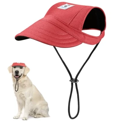 Abbildung von Pawaboo Hunde Baseballmütze, Basecap Verstellbar Sonnenschutz Hut Hundecap mit Ohrlöchern für Welpen Haustier X Groß, Rot