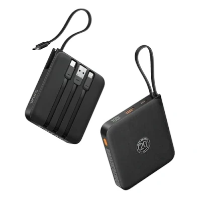 Abbildung von VRURC Power Bank mit Kabel 10000mAh Klein USB C Powerbank Schnelles Aufladen 22.5W Mini Tragbares Ladegerät Externer Akku Aber Stark akkupack LED Anzeige Kompatibel iPhone Huawei Samsung usw