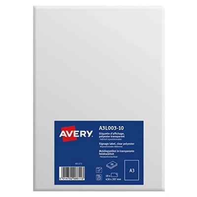 Abbildung von Avery a3l003 10 Pack Etiketten D Oszilloskop, Polyester A3 420 x 297 mm, transparent