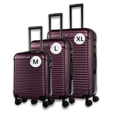Abbildung von NOWI Kofferset Las Palmas 3 teiliges Koffer Set aus Hartschale mit Kofferwaage und Gurt (ABS) Zahlenschloss, 4 Doppelrollen, 360 drehbar, leicht &amp; robust Reisekoffer (metallic lila)