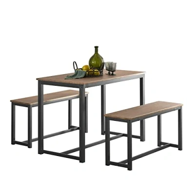 Abbildung von SoBuy OGT25 N 3 teilig Essgruppe Esstisch mit 2 Sitzbänke Sitzgruppe Küche Küchentisch Set Holztisch Balkontisch Esszimmertisch