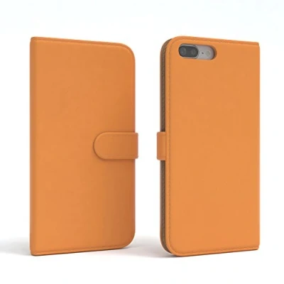Abbildung von EAZY CASE Tasche kompatibel mit iPhone 7 Plus / 8 Schutzhülle Standfunktion Klapphülle im Bookstyle, Handytasche Handyhülle Flip Cover Magnetverschluss und Kartenfach, Kunstleder, Orange