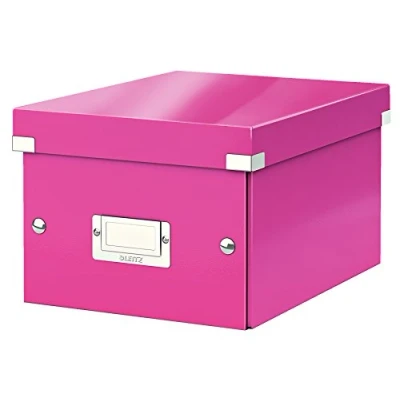 Abbildung von Leitz Click &amp; Store Aufbewahrungsbox mit Deckel Klein, Box für Unterlagen bis A5 im Büro u. Haushalt, Transportbox aus 84% recycelter Premium Hartpappe, Etikettenhalter, Pink, 60430023