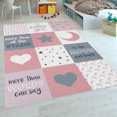 Abbildung von Paco Home Kinderteppich &quot;Aleyna 101&quot;, rechteckig, Kurzflor, Kinder Design, Motiv Mond &amp; Sterne, Kinderzimmer