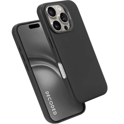 Abbildung von DECODED Lederhülle für iPhone 16 Pro, Echt ECCO Leder Hülle, Kompatibel mit MagSafe, Stoßfest Schutzhülle, Handyhülle, Schwarz