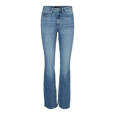 Abbildung von Vero Moda Women&#039;s VMSELMA HR Flared Slit Jeans RA336 Hose, Medium Blue Denim, 27W / 32L