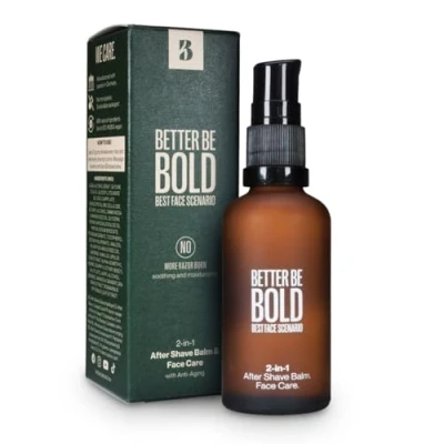 Abbildung von BETTER BE BOLD 2 in 1 After Shave Balm &amp; Gesichtscreme Hilft bei Rasurbrand Rasierpickeln Gegen Hautirritationen Anti Aging Effekt Mit Hyaluron Von Barbieren empfohlen 50ml