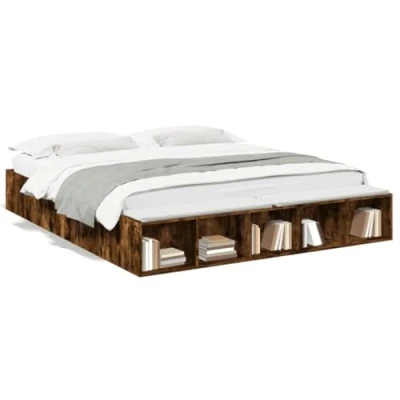 Abbildung von vidaXL Bettgestell, Bett mit Stauraum für Schlafzimmer, Bettrahmen Lattenrost, Schlafzimmerbett Doppelbett, Räuchereiche 200x200cm Holzwerkstoff
