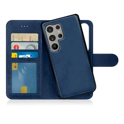 Abbildung von MyGadget Flip Case für Samsung Galaxy S25 Ultra [ abnehmbare Magnet Hülle ] Handyhülle aus Kunstleder Klapphülle mit Kartenfach Schutzhülle in Dunkelblau