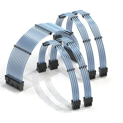 Abbildung von LINKUP 30cm Netzteilkabelverlängerung 18AWG Sauerstofffreies Kupfer Teflonmantel Custom Mod GPU PC mit Kamm Kit 1x 24 P (20+4) 2X 8 (4+4) CPU (6+2) Set 300mm Blau