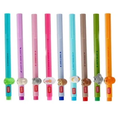 Abbildung von LEGAMI Gelstift Lovely Friends, dekoratives Tier, abnehmbar und neu kombinierbar, verhindert Rollen, feine 0,5 mm Spitze, 9er Set verschiedene Tintenfarben