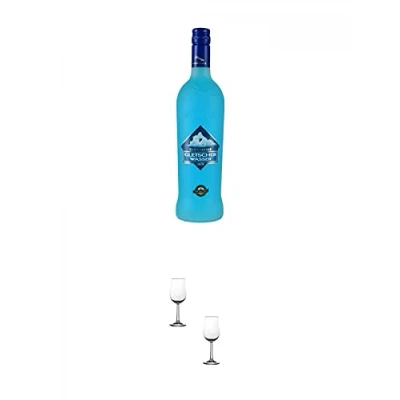 Abbildung von Steinhauser Gletscherwasser Eisbonbon Likör 0,7 Liter + Nosing Gläser Kelchglas Bugatti mit Eichstrich 2cl und 4cl 2 Stück