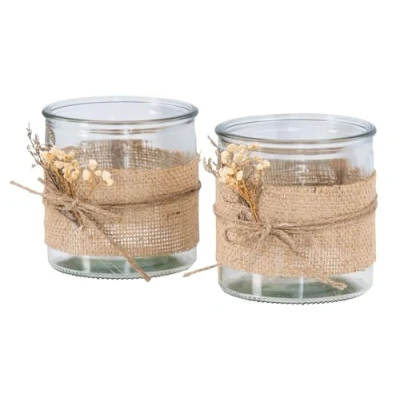 Abbildung von levandeo 2er Set Glas Windlicht H10cm Natur Trockenblume Teelichthalter Kerzenhalter Deko Kerze Kerzenständer