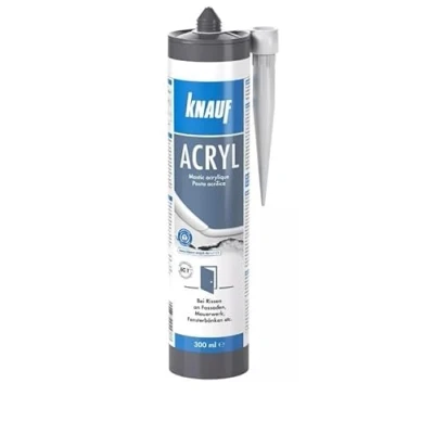 Abbildung von Knauf Maler Acryl zum Abdichten von Dehnungs und Anschluss Fugen umweltfreundliche Masse Verfugen Fenstern, Türen, Mauer Werk, Putz, Beton, Rollladen Kästen uvm., 300 ml, Grau