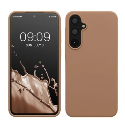 Abbildung von kwmobile Hülle kompatibel mit Samsung Galaxy A55 5G Silikon Handy Case Handyhülle weiche Oberfläche kabelloses Laden Cappuccino
