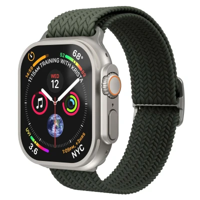 Abbildung von VONMÄHLEN Woven Loop Geflochtenes Nylonarmband, stufenlos verstellbar, schweiß und wasserabweisend, kompatibel mit Apple Watch Olive