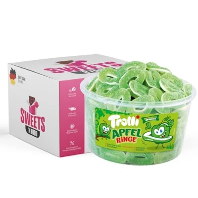 Abbildung von Trolli Dose Verschiedene Sorten Perfekt für Party, Advenskalender &amp; Halloween Großpackung Naschkatzen (Trolli Apfel Ringe Dose)