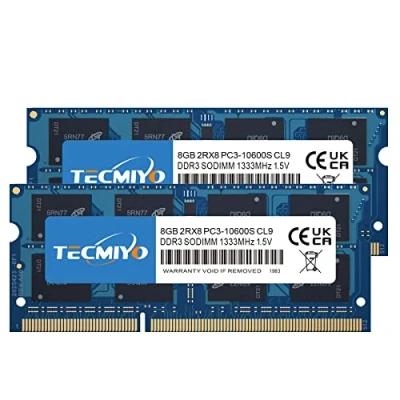 Abbildung von TECMIYO 16GB DDR3 RAM (2 x 8 GB) 1333MHz SODIMM PC3 10600S Arbeitsspeicher Unbuffered Non ECC 1,5 V CL9 2Rx8 Dual Rank 204 Pin Laptop Modul Upgrade