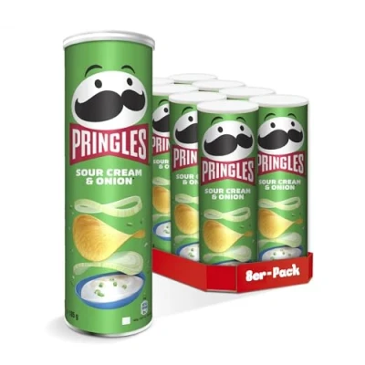 Abbildung von Pringles Sour Cream &amp; Onion (8 x 185 g) der unwiderstehliche Snack Klassiker in praktischen Dose knackige Chips mit und Zwiebel Geschmack Pop. Play. Eat.