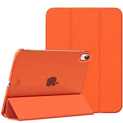 Abbildung von MoKo Hülle für ipad 10. Generation 2022, 10,9 Dünne Leichte PU Leder Tablet mit Auto Schlaf/Aufwach Funktion Transluzente PC Rückseite, Orange