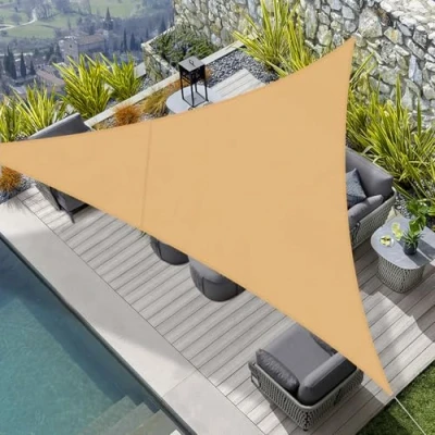 Abbildung von HENG FENG Sonnensegel Dreieck 3.6x3.6x3.6m Wasserdicht PES Polyester Sonnenschutz Windschutz Wasserabweisend UV Schutz für Balkon Garten Terrasse Sand