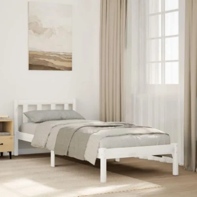 Abbildung von vidaXL Massivholzbett, Holzbett Extra Lang ohne Matratze, Bettgestell mit Lattenrost, Bett Einzelbett für Schlafzimmer, Weiß 90x220cm Kiefernholz