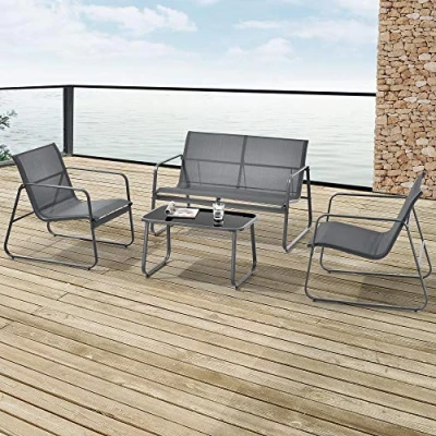 Abbildung von casa.pro Sitzgruppe, (Set, 4 tlg), »Anzi« Set aus Tisch, Bank, 2 Stühle Stahlgestell Grau