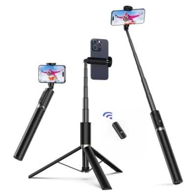 Abbildung von ATUMTEK 174CM Selfie Stick Stativ Ausziehbares All in One Handystativ aus Aluminium mit Bluetooth Fernbedienung um 360 Drehbar für iPhone 15 Pro Max/15/14/13/12/XS Max/X Samsung Smartphones,Schwarz