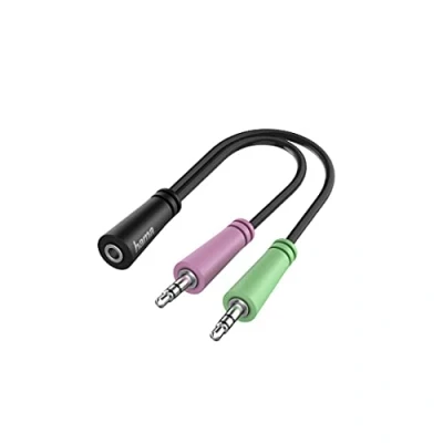 Abbildung von Hama Audio Adapter (2x 3 pol. 3,5 mm Klinke Stecker 4 Buchse, Stereo verbindet poligen Klinken Kopfhörer mit Mikrofon oder Headset einem PC Laptop)
