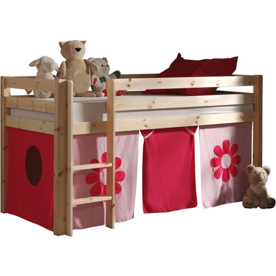 Abbildung von Vipack Hochbett &quot;Pino&quot;, (Made in Europe), Massivholz, inklusive Textil Set &quot;Flower&quot;, Rolllattenrost