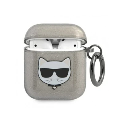 Abbildung von Karl Lagerfeld KLA2UCHGK Hülle für Airpods Schwarz Glitter Choupette