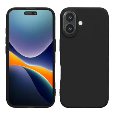 Abbildung von kwmobile Hülle kompatibel mit Apple iPhone 16 weiches TPU Silikon Case Cover geeignet für kabelloses Laden Schwarz matt