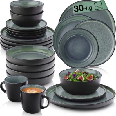 Abbildung von SÄNGER Tafelservice Malmö Geschirrset (30 tlg), 6 Personen, Steingut, Grün Schwarz, Handmade, Erweiterbar, VALUE COLLECTION
