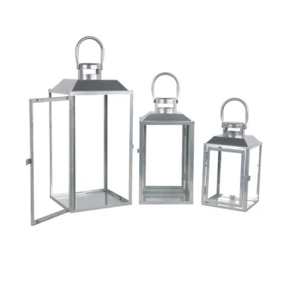 Abbildung von Mojawo Laterne 3er Gartenlaternen Laternen Metall Windlicht Silber H24/33/41cm