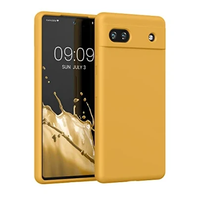 Abbildung von kwmobile Hülle kompatibel mit Google Pixel 6a weiches TPU Silikon Case Cover geeignet für kabelloses Laden Mango
